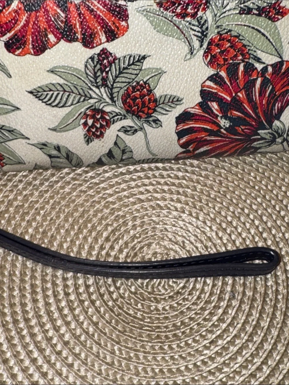 Tory Burch Cream Floral Zip Wristlet with Red Accents